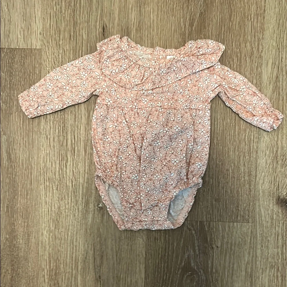 Carter's Pink and White Floral Bodysuit with Ruffled Collar